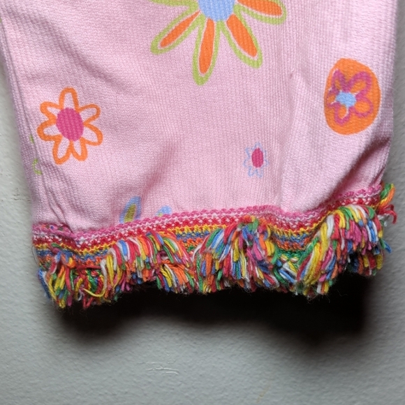 Painting Red Rhinos Pink Ribbed Floral Pants with Colorful Fringe Girls Size 6-7 - Picture 3 of 6